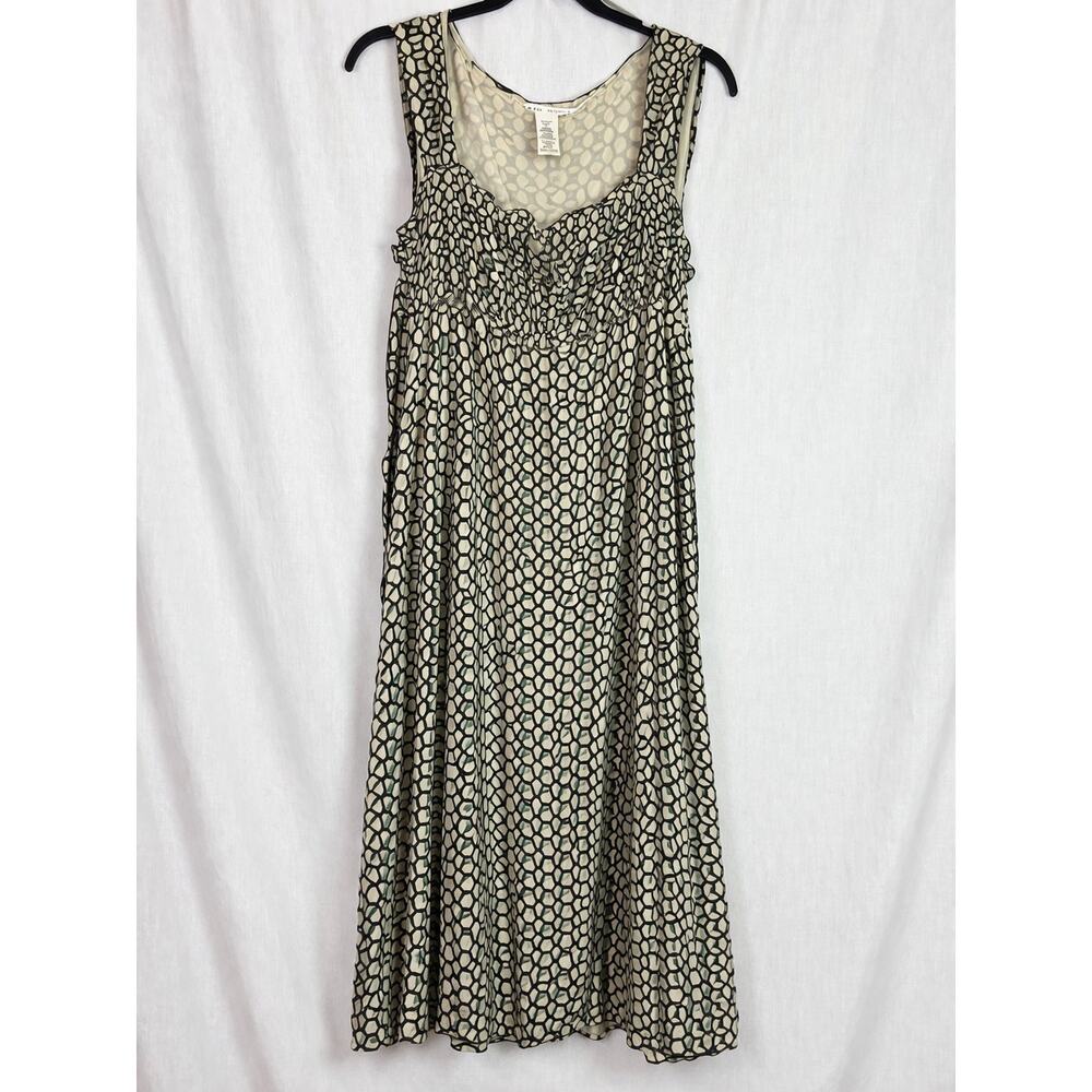 Max Studio Green & Cream Geometric Midi Dress Flowy Boho Summer Dress Sz Medium
